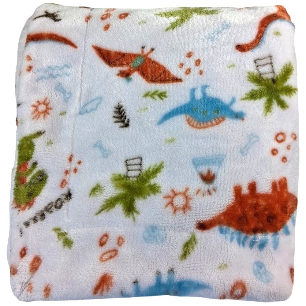 Thro Plush Dinosaur Baby Blanket White Back 30x40 Dalton Dino Lovey Palm Tree